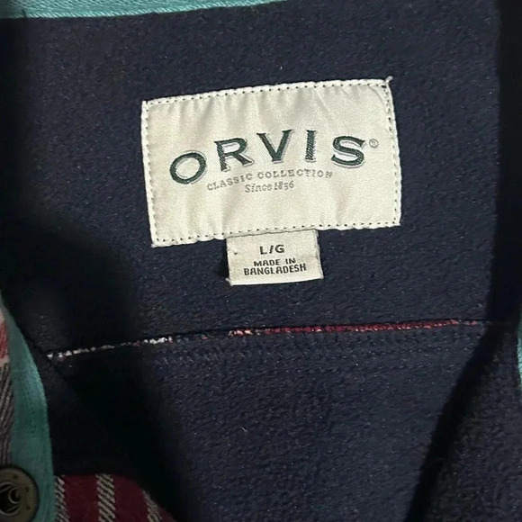 Orvis Shirt Womens  Red Gray Plaid Fleece Lined Flannel Shacket large - Picture 5 of 6